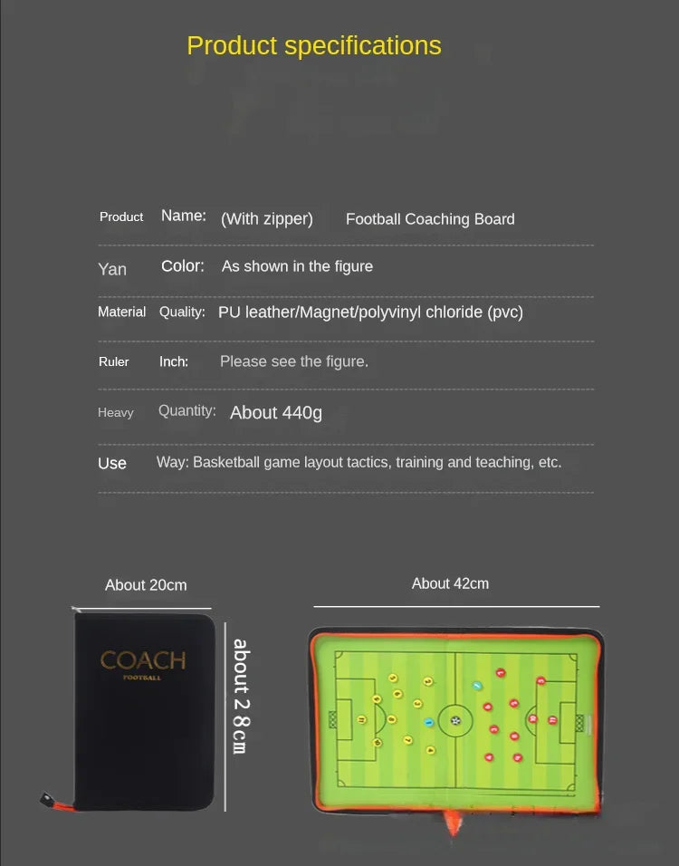 Tablero Táctico de Fútbol con Cremallera Magnética – Estrategia Portátil para Entrenadores