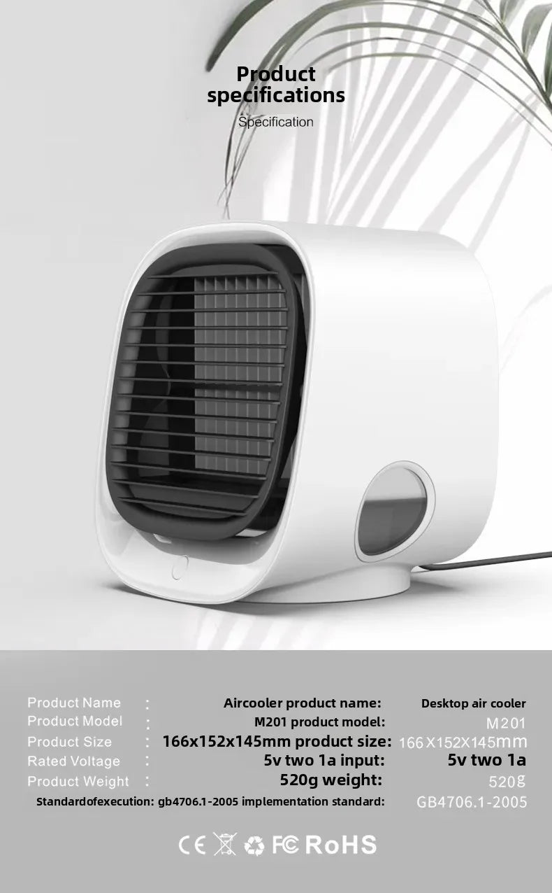 Mini Enfriador de Aire Portátil USB – Ventilador Evaporativo de 3 Velocidades