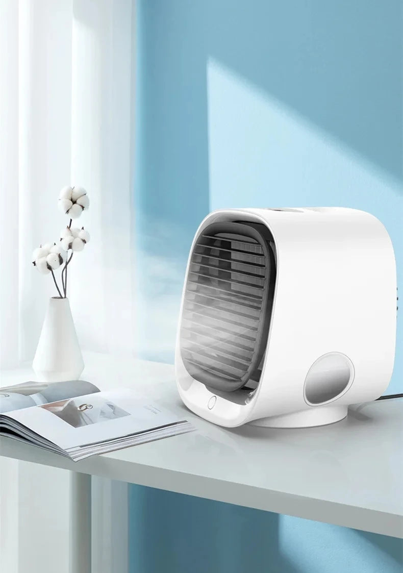 Mini Enfriador de Aire Portátil USB – Ventilador Evaporativo de 3 Velocidades