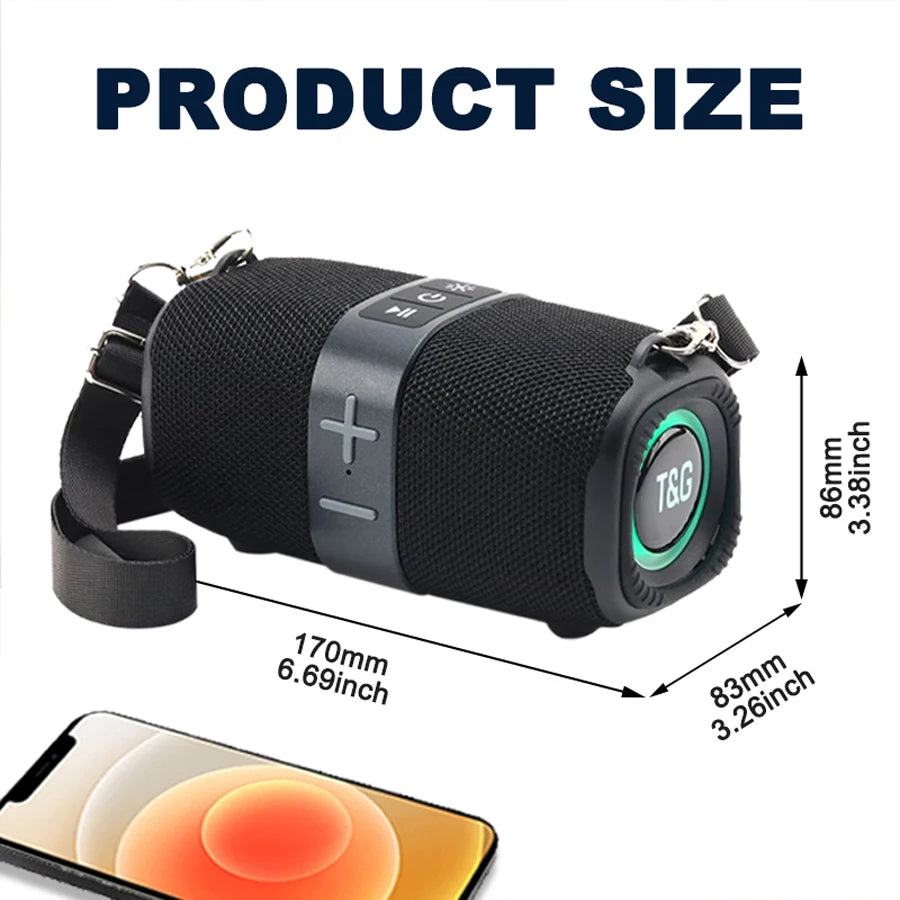 Altavoz Bluetooth Portátil T&G 5W con Subwoofer, Radio FM y Luces LED Multicolor