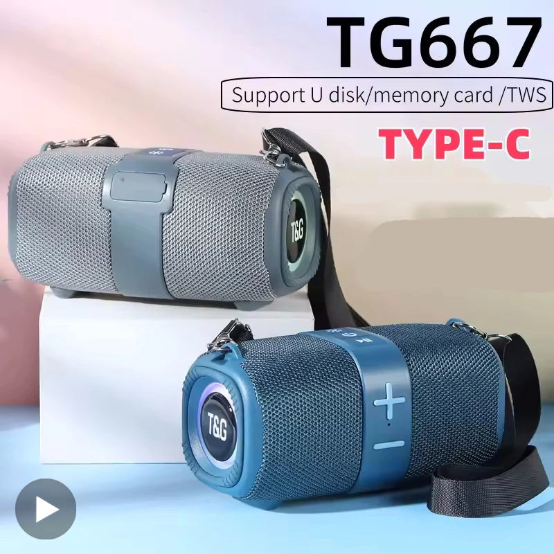 Altavoz Bluetooth Portátil T&G 5W con Subwoofer, Radio FM y Luces LED Multicolor