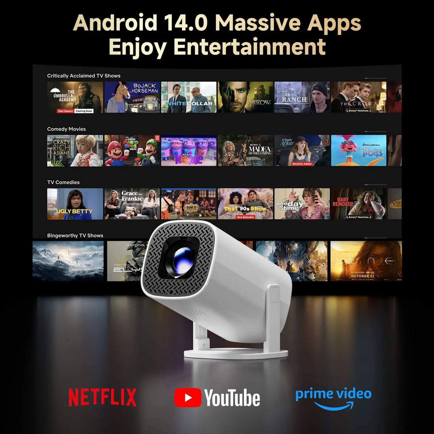 Proyector Portátil HONGTOP P30 Pro – 720P Nativo, Android 14, WiFi6 y BT 5.0