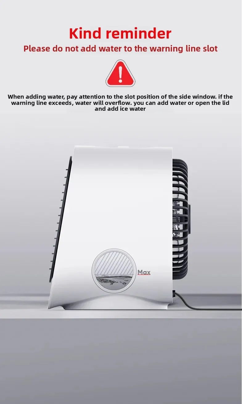Mini Enfriador de Aire Portátil USB – Ventilador Evaporativo de 3 Velocidades