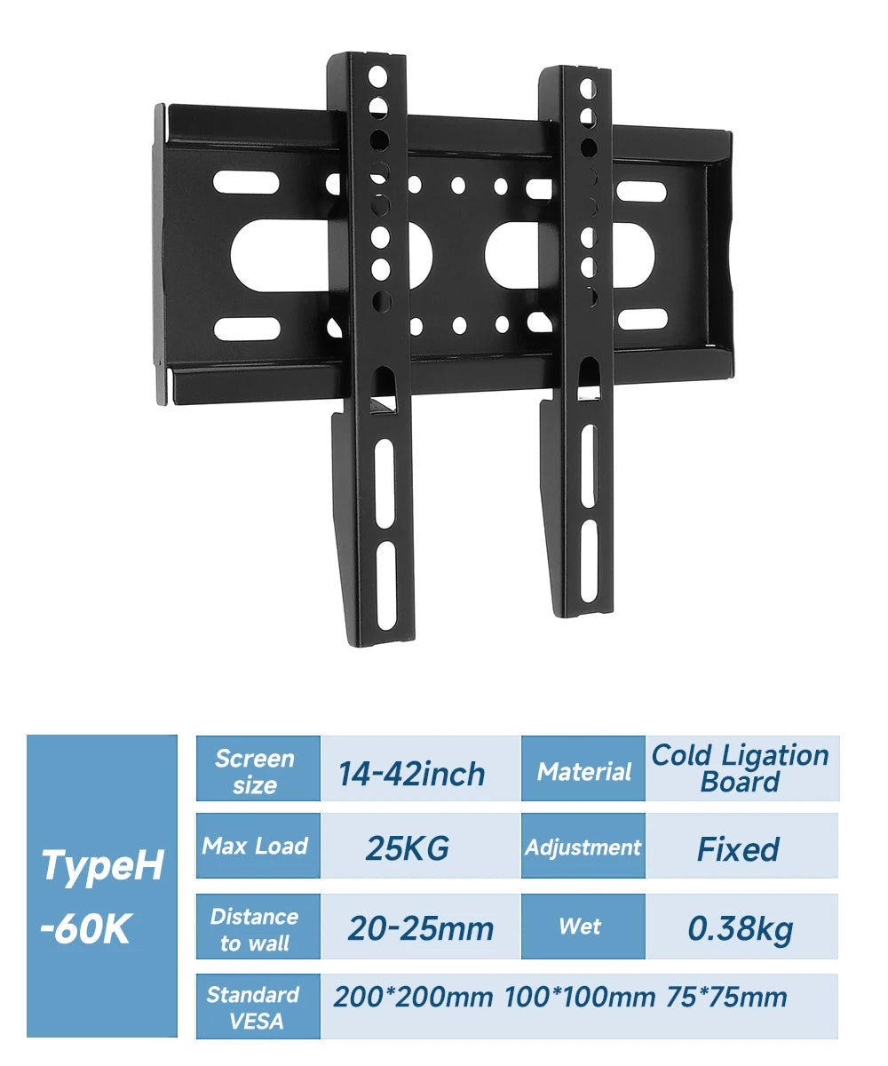 Soporte de Pared Universal para TV – Fijo, Compatible 14” a 65”