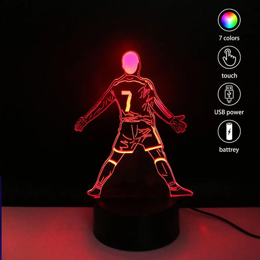 Lámpara LED de Fútbol 3D – 7 Colores con Control Táctil y Remoto