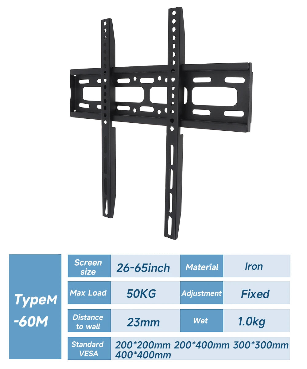 Soporte de Pared Universal para TV – Fijo, Compatible 14” a 65”