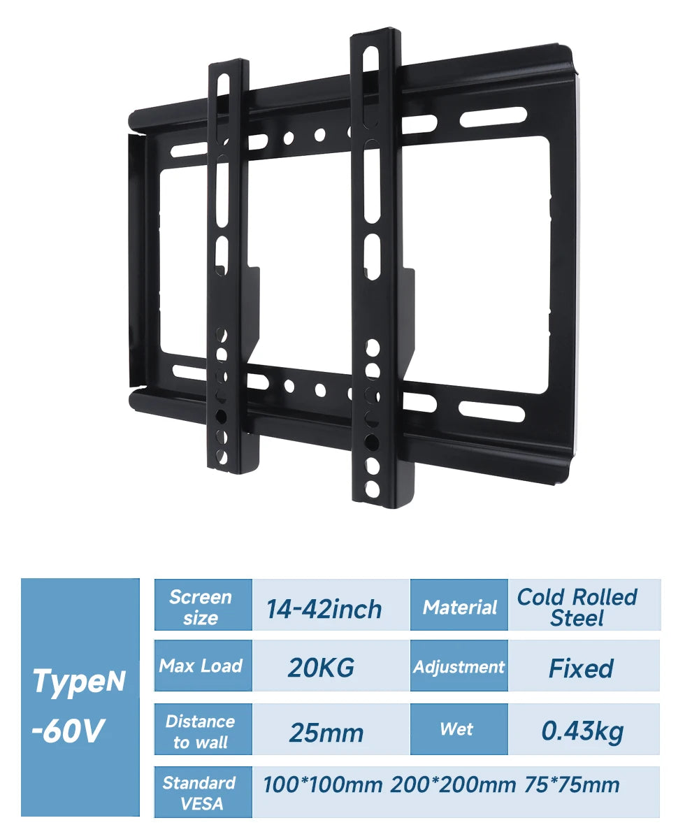 Soporte de Pared Universal para TV – Fijo, Compatible 14” a 65”