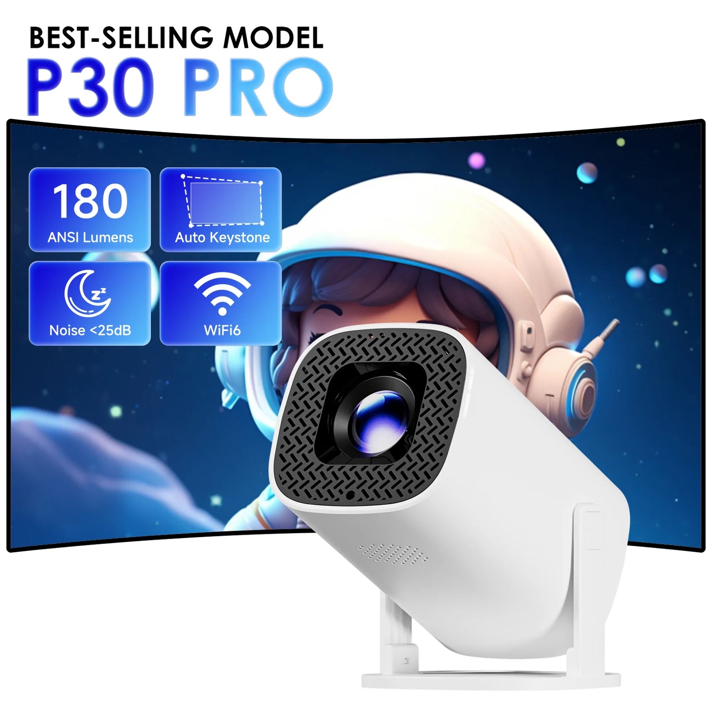 Proyector Portátil HONGTOP P30 Pro – 720P Nativo, Android 14, WiFi6 y BT 5.0