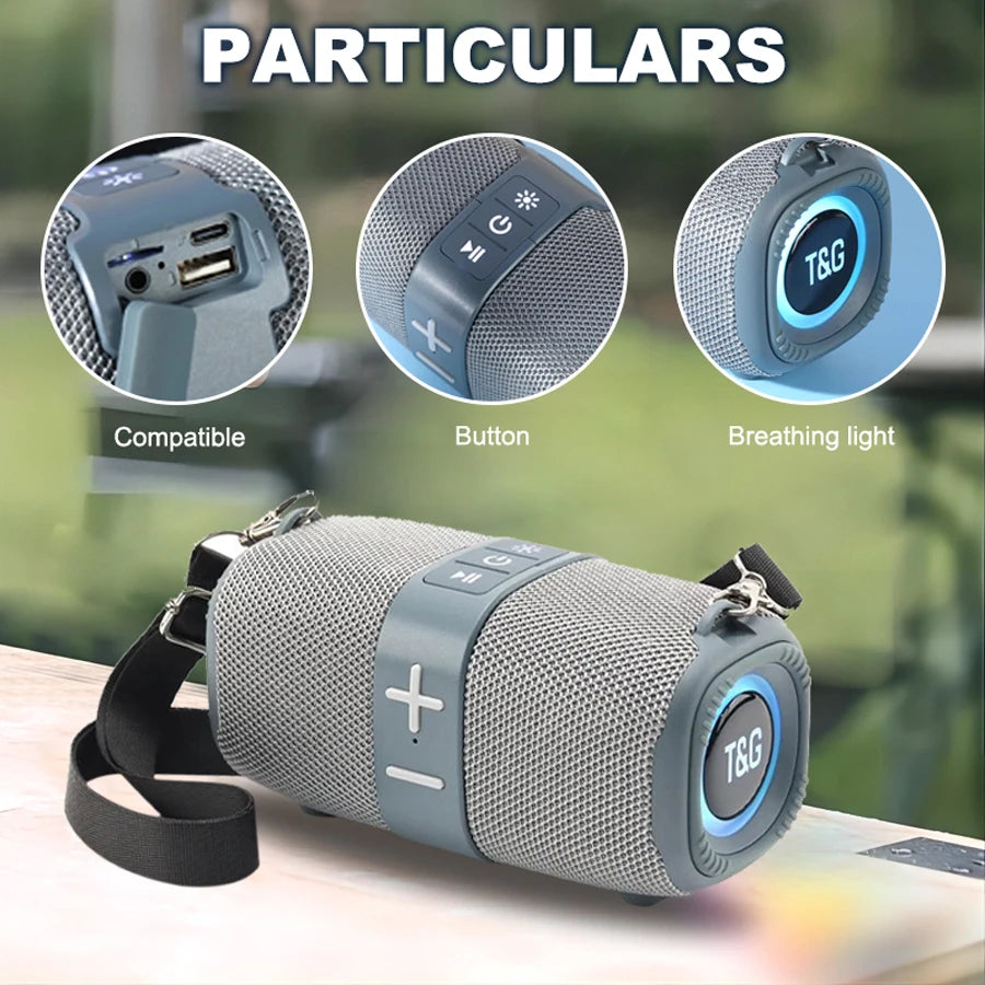 Altavoz Bluetooth Portátil T&G 5W con Subwoofer, Radio FM y Luces LED Multicolor