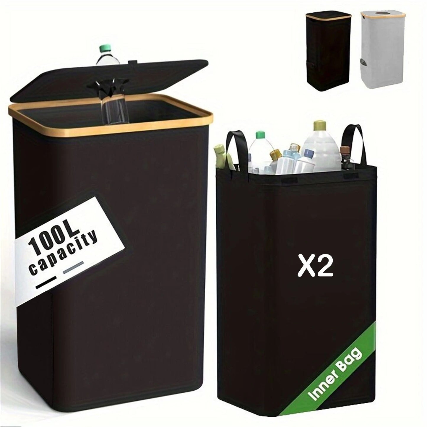 Cesta Plegable de Almacenamiento para Botellas – 100L con Bolsa Interior Impermeable (2 Unidades)