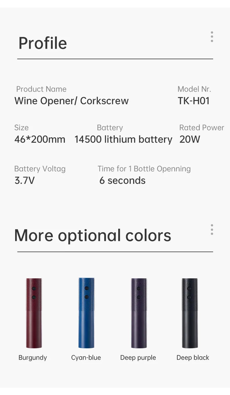 Abridor de Botellas de Vino Eléctrico Automático